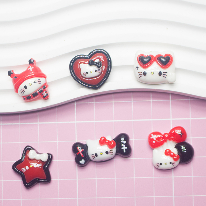 Bright Resin Accessories KT Cat Series Dark Heart Bone DIY Hole Shoes Buckle Mobile Phone Case Hair Accessories Water Cup Sticker