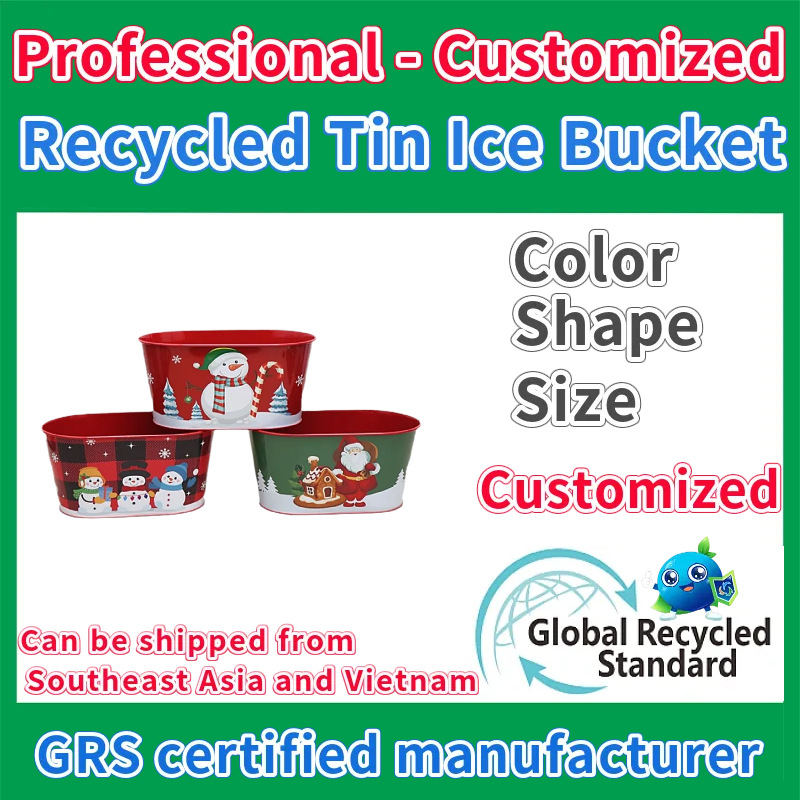 Christmas themed recycled tin ice bucket GRS certificated