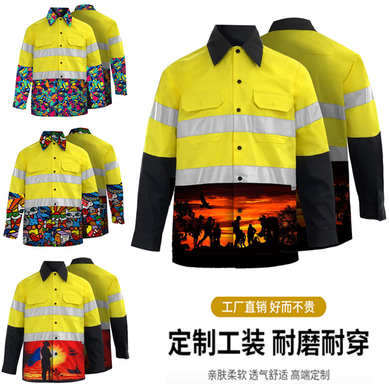 Pure Cotton Reflective Shirt Men's Long-Sleeved Safety Protective Clothing for Coal Miners, Gas Station Welders, Custom-Made Work Clothes
