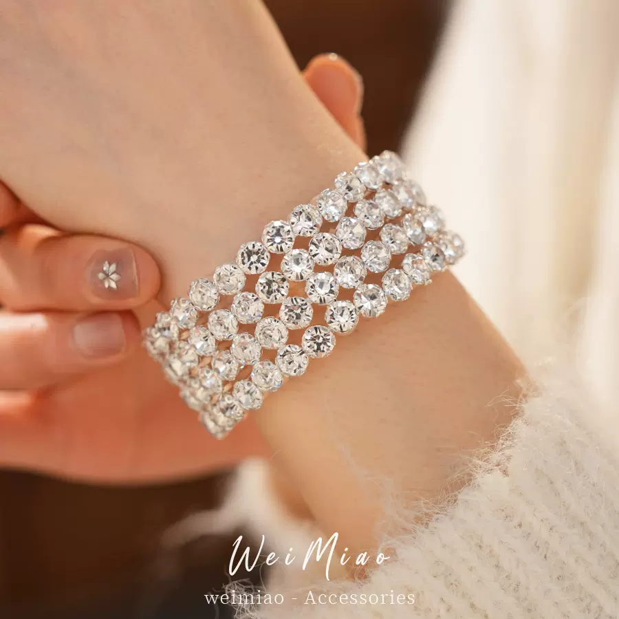 欧美跨境镶钻圆形开口手镯小众夸张时尚气质手链高级感轻奢手饰女