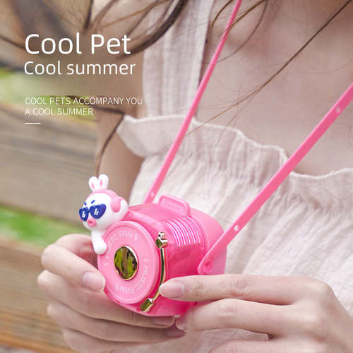 New Product Cool Pet Lanyard Fan Portable Handheld USB Charging Mini Fan Cartoon Necklace Bladeless Student
