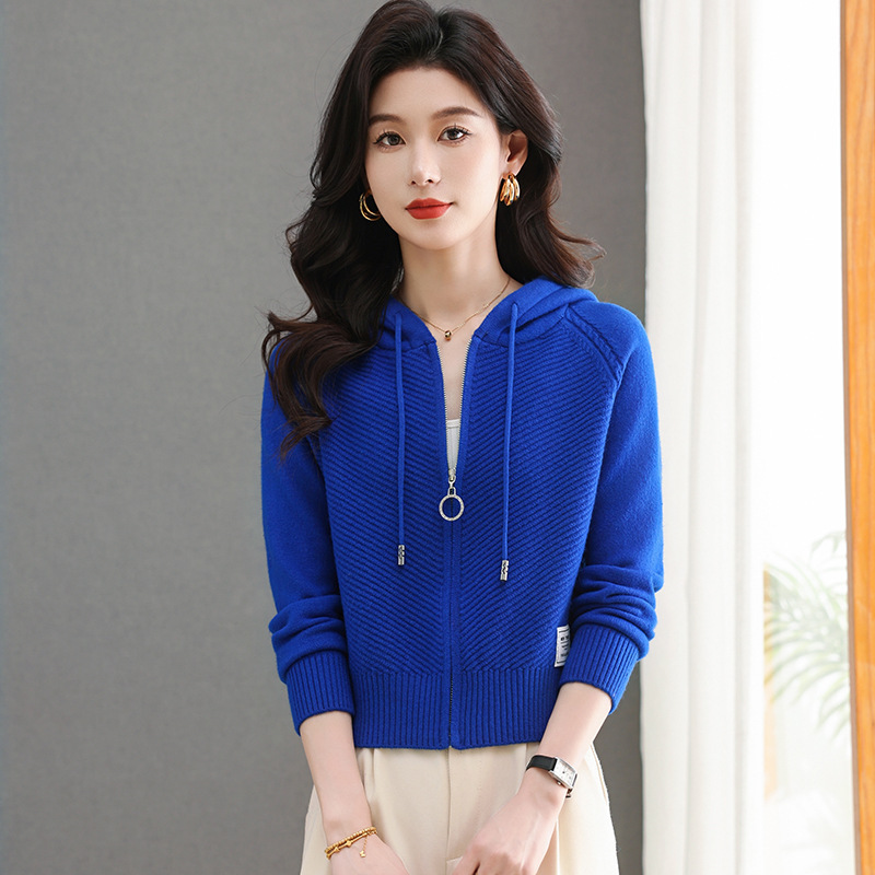 Fashionable Wool Cardigan for Women, Petite Short Hooded Sweater, Autumn and Winter New Stylish Versatile Knitwear
