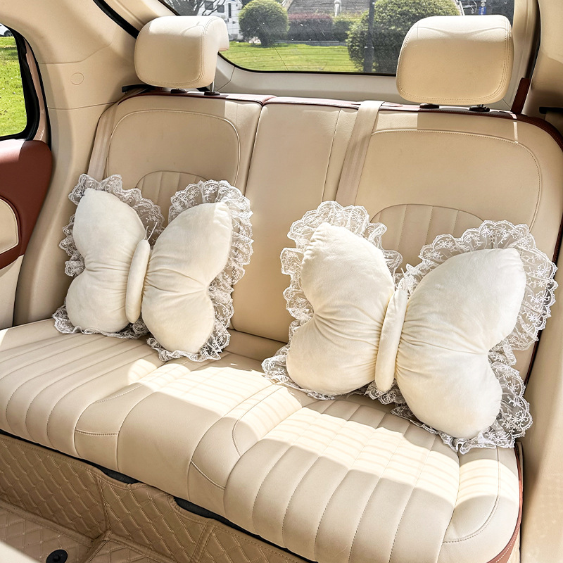 Creative Bow Car Headrest and Waist Support Cross-Border New Product Car Cushion Neck Pillow Plush Car Waist Support Cushion
