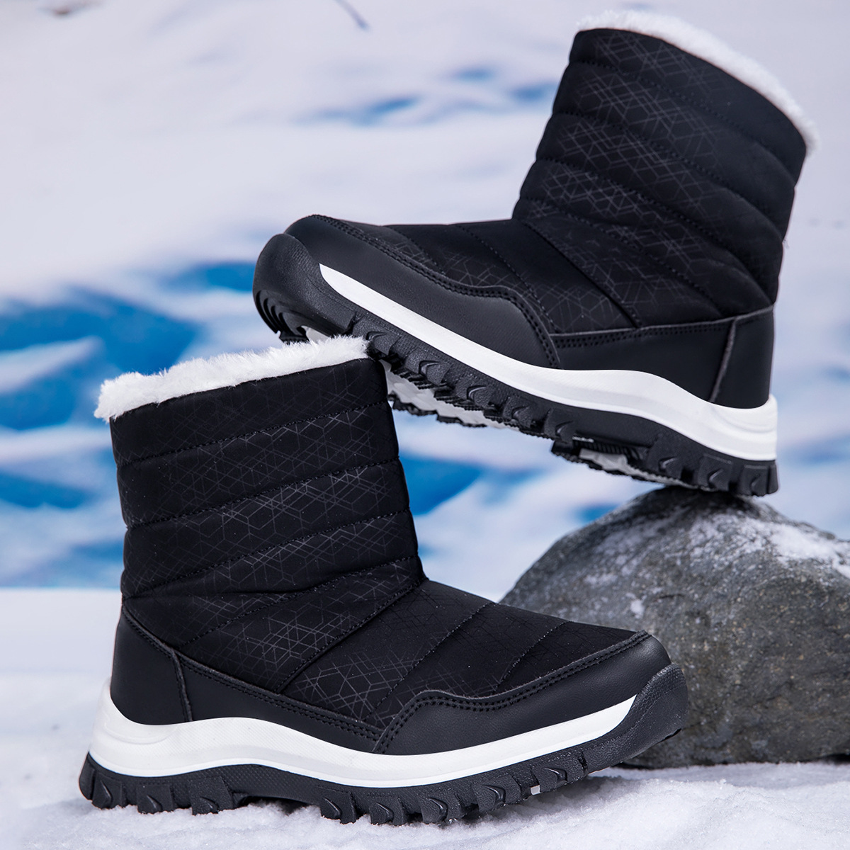 Botas de Nieve y Senderismo Térmicas de Cuero Sintético y TPR Antideslizante para Invierno