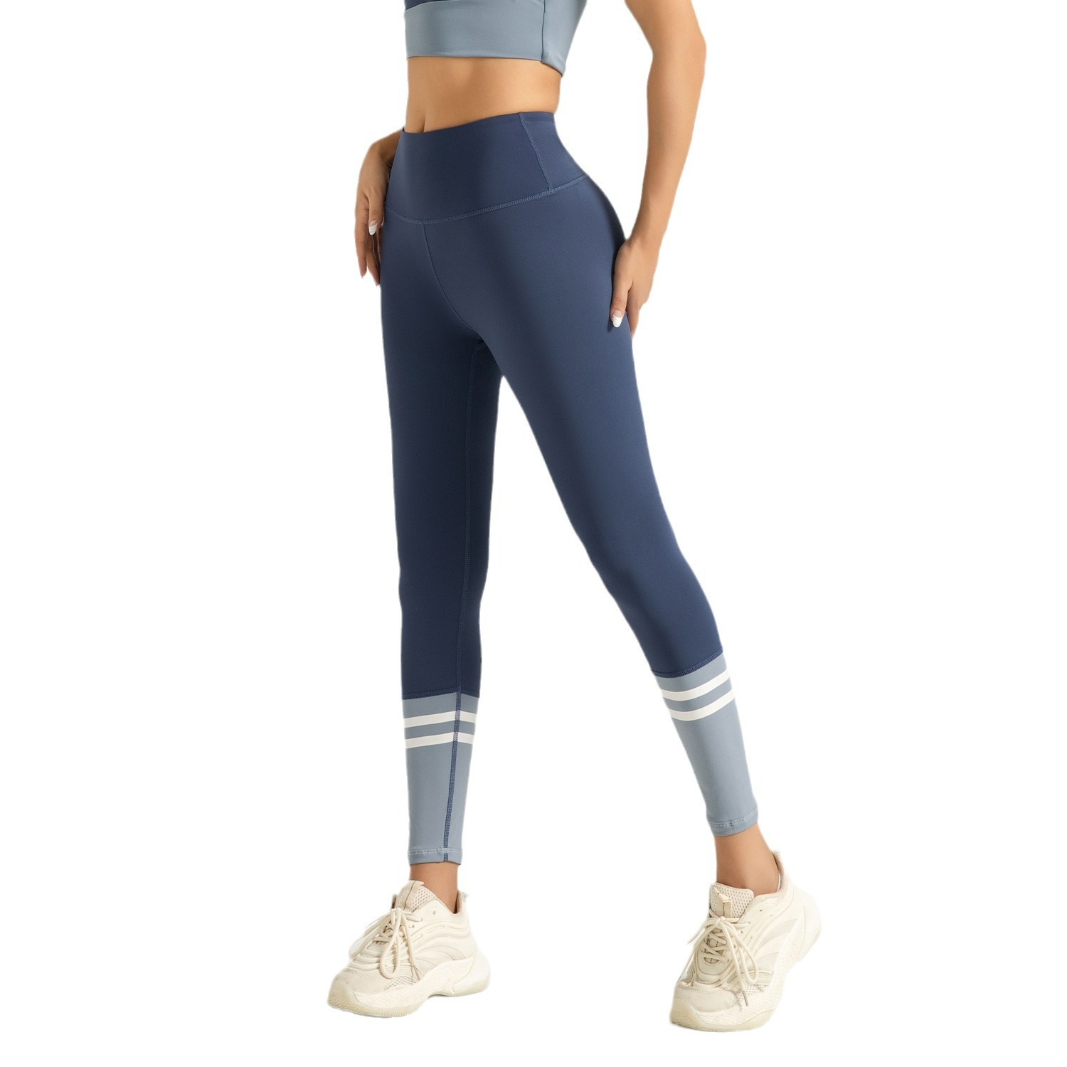 Zona especial transfronteriza pie a rayas pantalones de empalme de cintura alta caderas pantalones de gimnasio adelgazante pantalones de calzado para mujeres