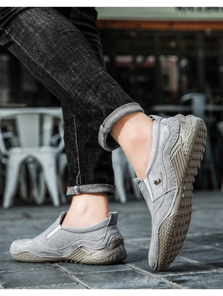 Giày nam cổ thấp kiểu Martin da thật size lớn, đế bằng, dây thun — D2085 màu kaki, D2085 màu xám chi tiết 21