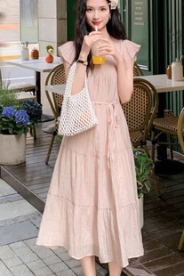Breastfeeding Clothes for Pregnant Women Going Out in Summer, New Style Small Flying Sleeve Dress, Hot Mom Postpartum Loose Slimming Waist Platycodon Skirt