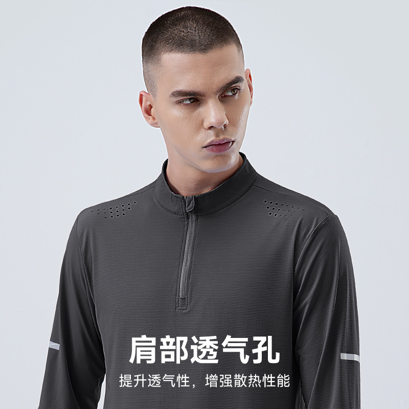 Primavera y otoño nueva manga larga media cremallera ropa de secado rápido deportes fitness suéter transpirable entrenamiento superior correr entrenador camisa
