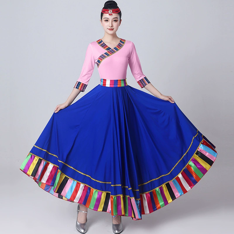 Тибетский танцевальный костюм женский новый национальный топ с короткими рукавами, юбка, юбка, танцевальная большая юбка, горшок, тибетский стиль