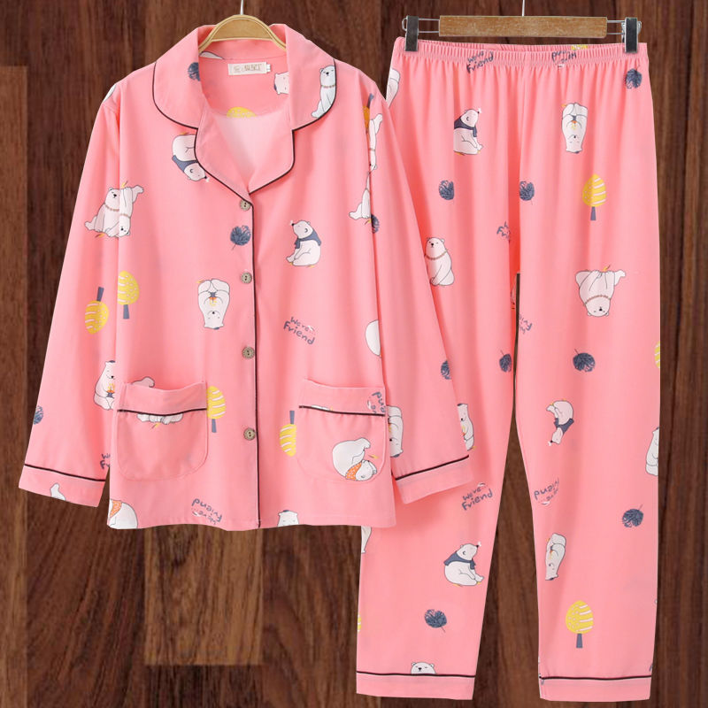 100% algodón más el tamaño de los pijamas de las mujeres Primavera, Otoño e Invierno manga larga suelta de mediana edad y joven confinamiento desgaste del hogar traje de verano