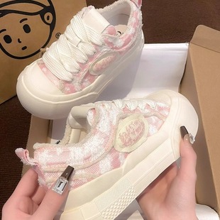 High Color Value Cloud Shoes Women's 2024 Spring New Thick Bottom Round Head Niche Design Small Fragrant Canvas Casual Board Shoes for Women