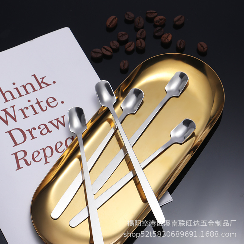 家用韩式不锈钢调料勺蜂蜜甜品勺 餐厅长柄不锈钢冰勺咖啡搅拌勺