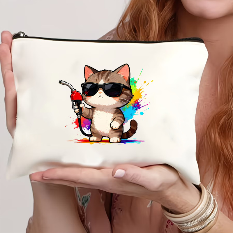 Fuente de fabricación directa de varios estilos de gato impresa bolsa de lona con cremallera bolsa de cambio de mano almacenamiento de cosméticos
