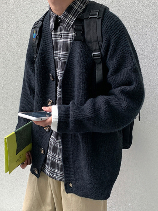 Suéter cardigan de estilo perezoso abrigo de suéter de pareja de estilo de Hong Kong para hombre estudiante de moda estilo japonés ins sueltos estilo de otoño e invierno