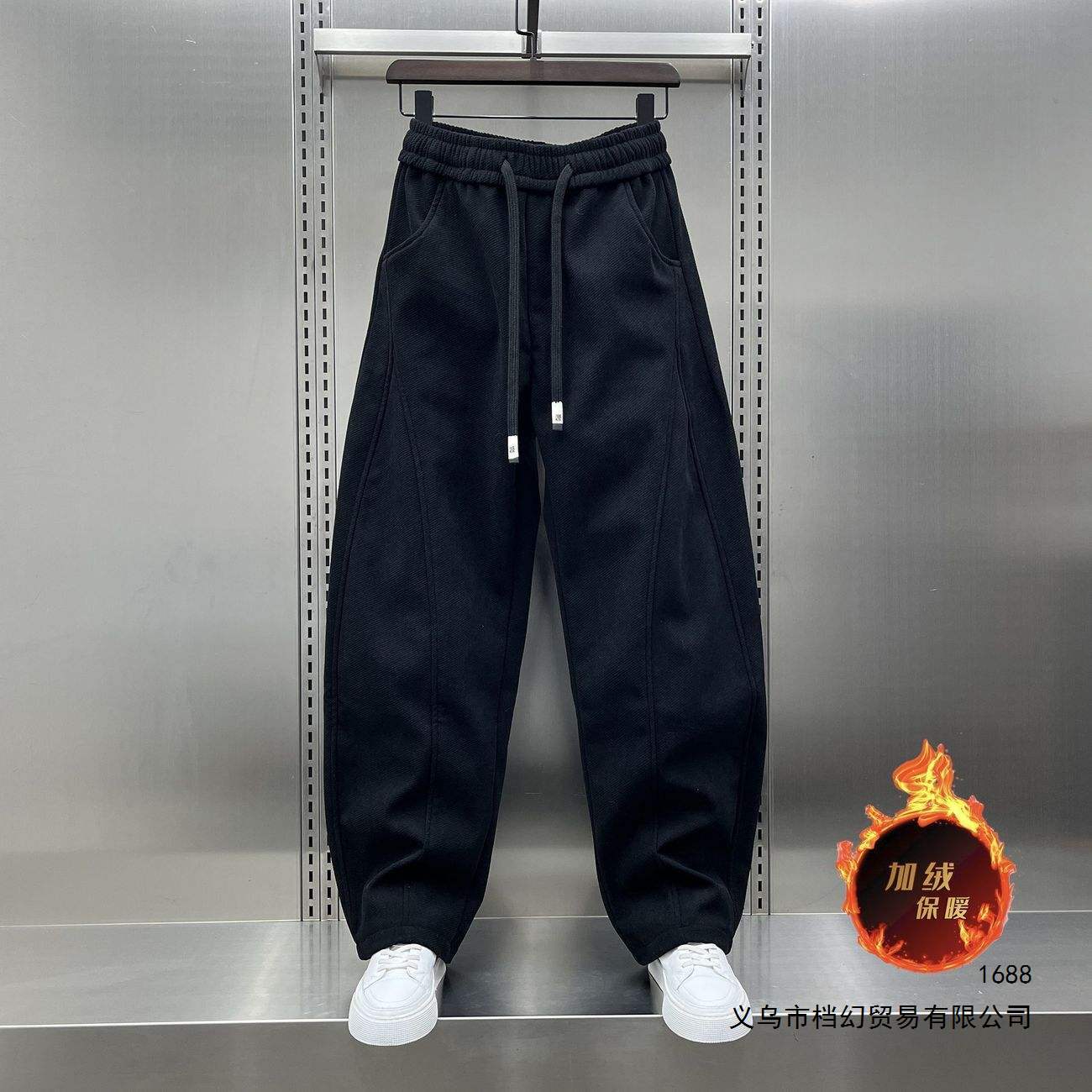 日系冬季新款灯芯绒加绒裤子男潮牌时尚直筒休闲版条绒拼接卫裤