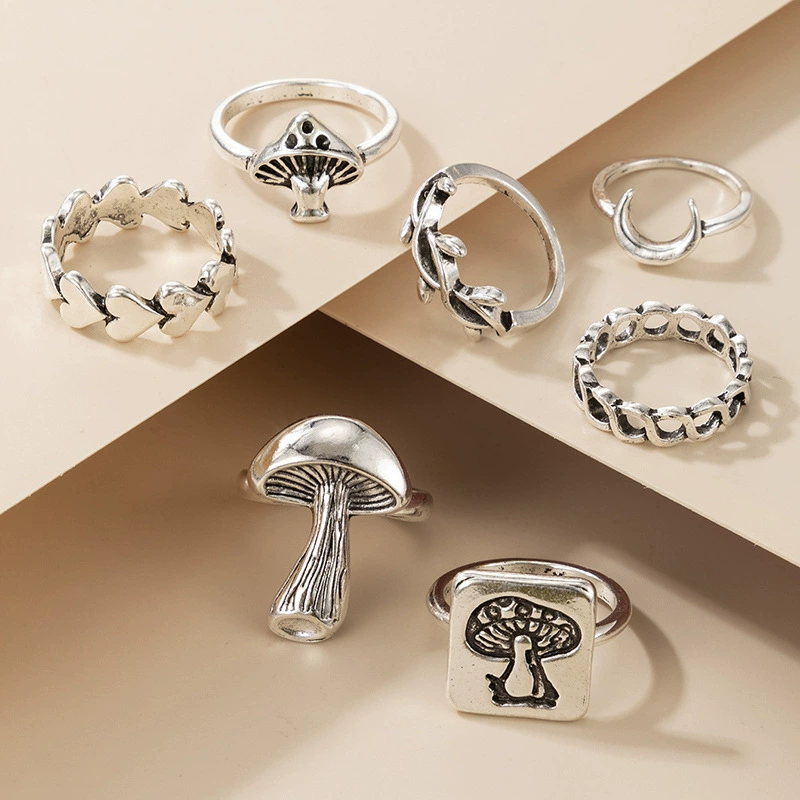 Ring Set, Retro Ethnic Style, 7-Piece European-Inspired Silver-Tone Stackable Rings