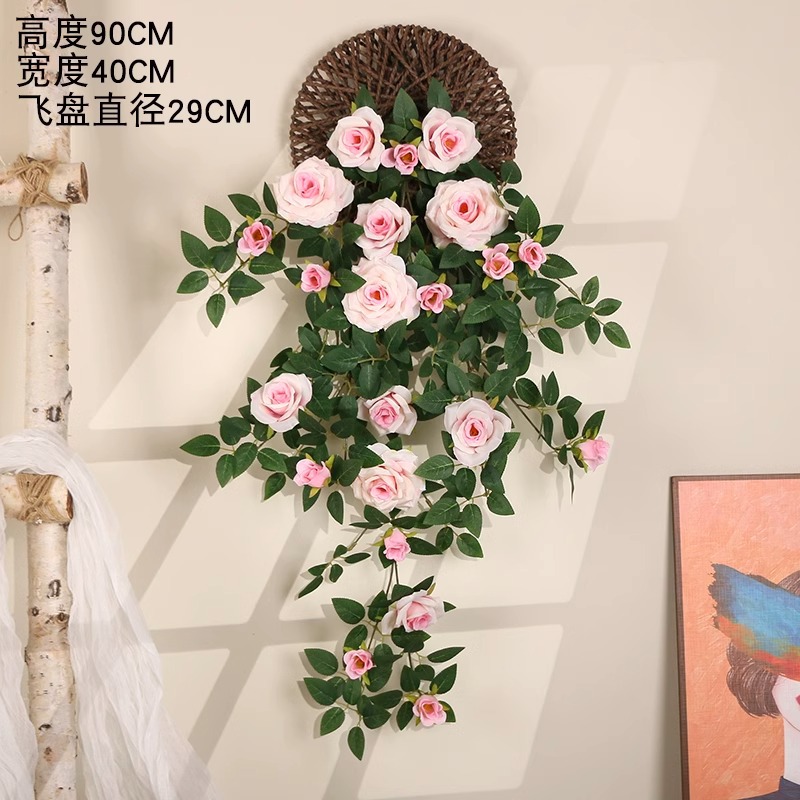 Simulación transfronteriza rosa colgada en la pared de plástico artificial de flores藤 acondicionado de aire acondicionado de pared de hogar orquídea colgante de orquídea decorada planta de藤
