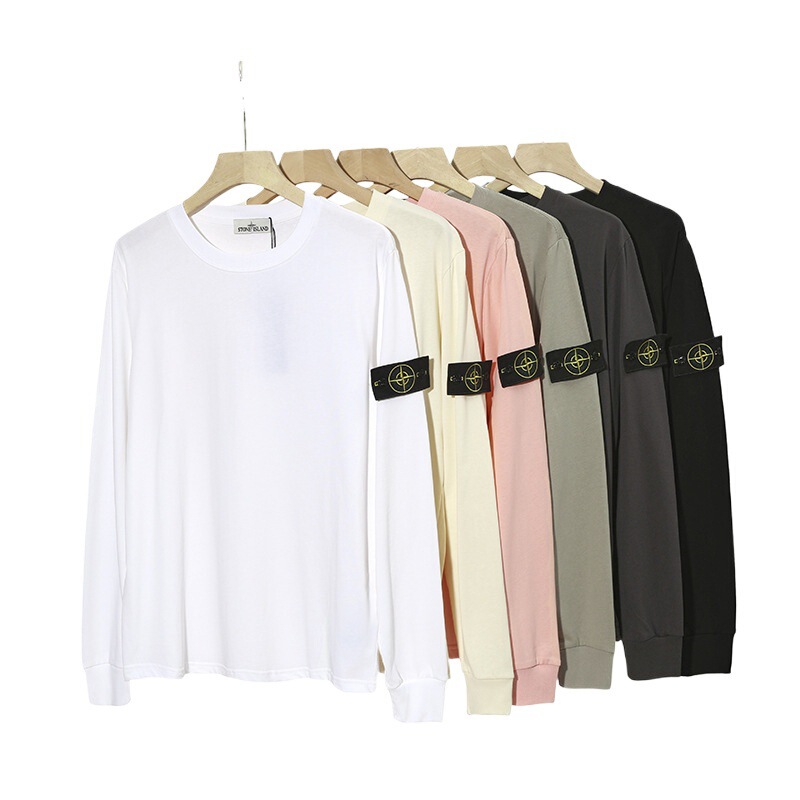 Stone European and American Style Crew Neck Sweatshirt Long Sleeve T-Shirt Loose Fit Unisex Couple Style Armband Badge Island Casual Versatile