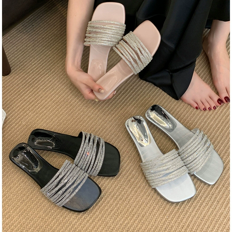 Легкие роскошные элегантные босоножки на толстом каблуке с серебряными стразами, сказочные туфли для улицы, новинка лета 2025, открытые босоножки