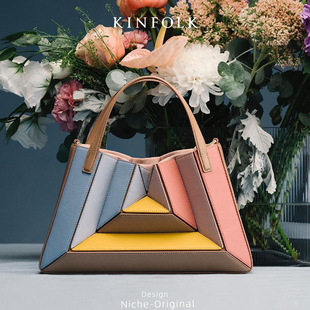 2023 popular color dopamine Turkish style niche design pleated contrast color fashion mini handbag messenger bag