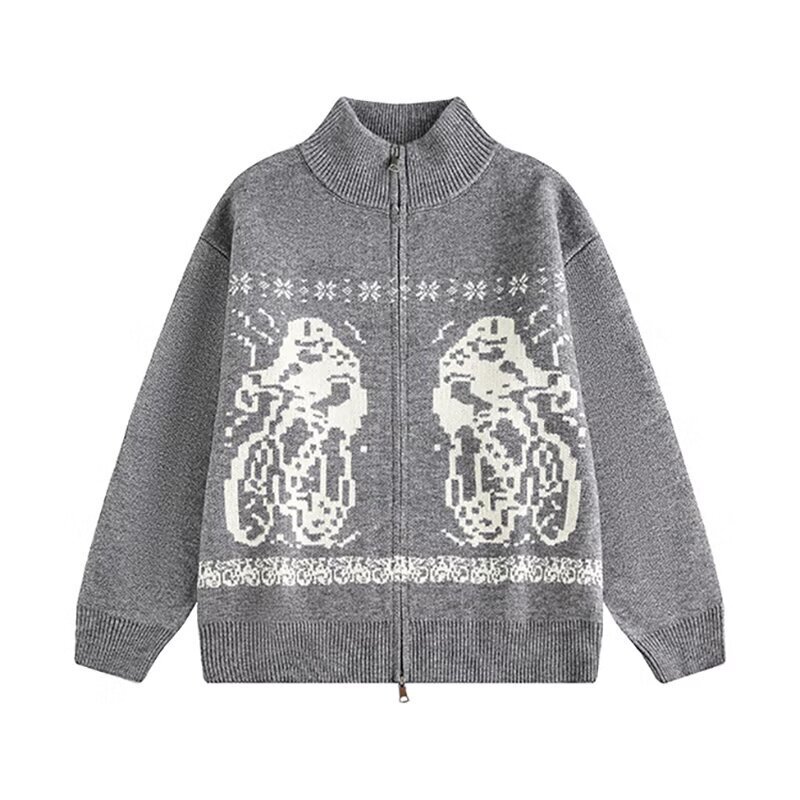 Yawhat Illustrator Jointly Signed "Furry Good Friends" Wool Jacquard Sweater Short Cardigan for Women