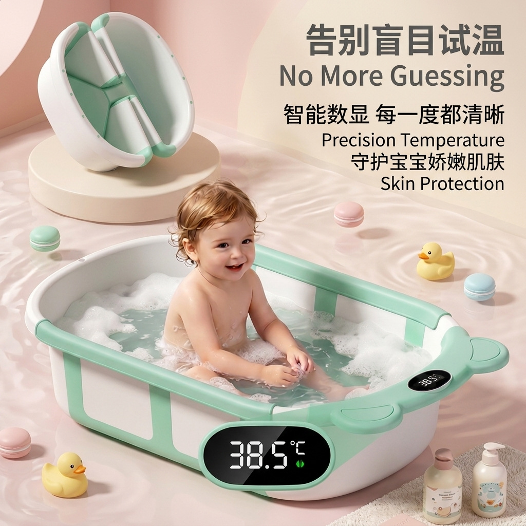 Ventas transfronterizas calientes de pequeño volumen sensible a la temperatura bañera infantil bañera plegable para bebés se puede sentar y acostar productos neonatos