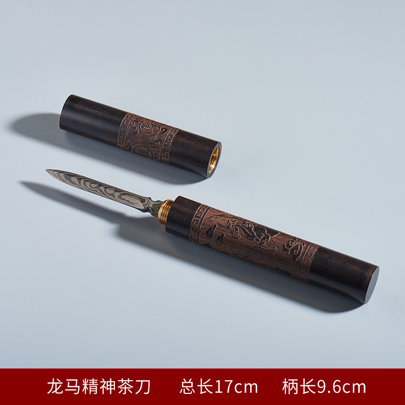 ダマスカス茶刀花紋鋼茶針黒檀実木茶具茶部品零配プーアル茶餅開茶刀|undefined