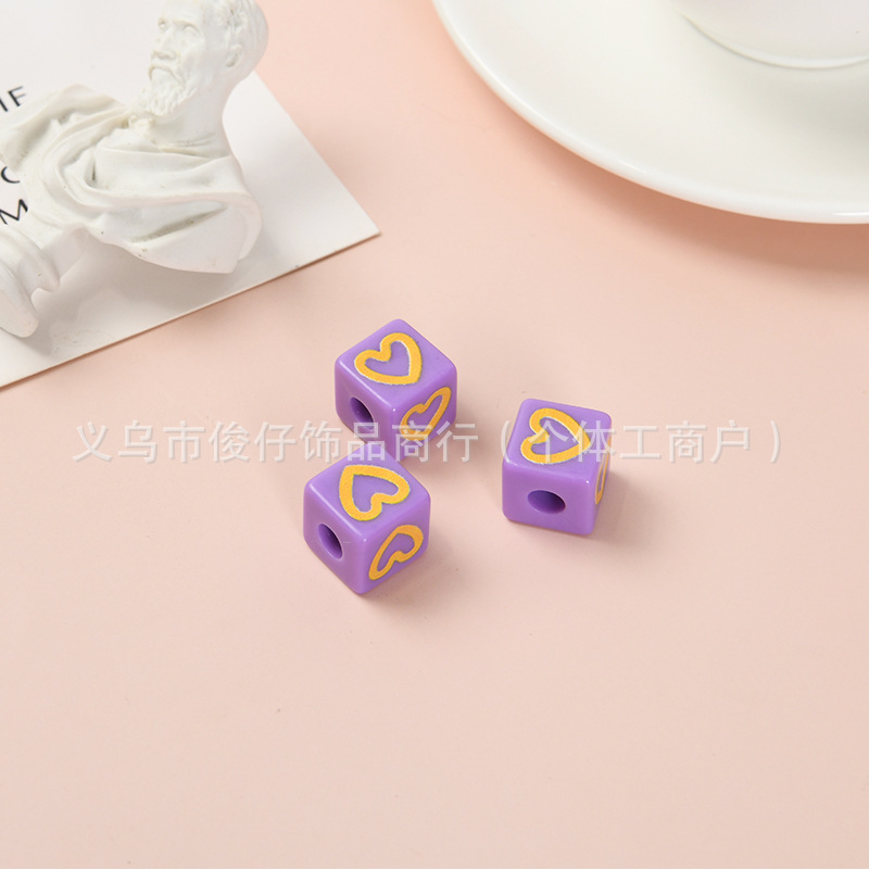 彩色串珠方块爱心手机链6mm大孔珠子diy饰品配件亚克力手工印花|undefined
