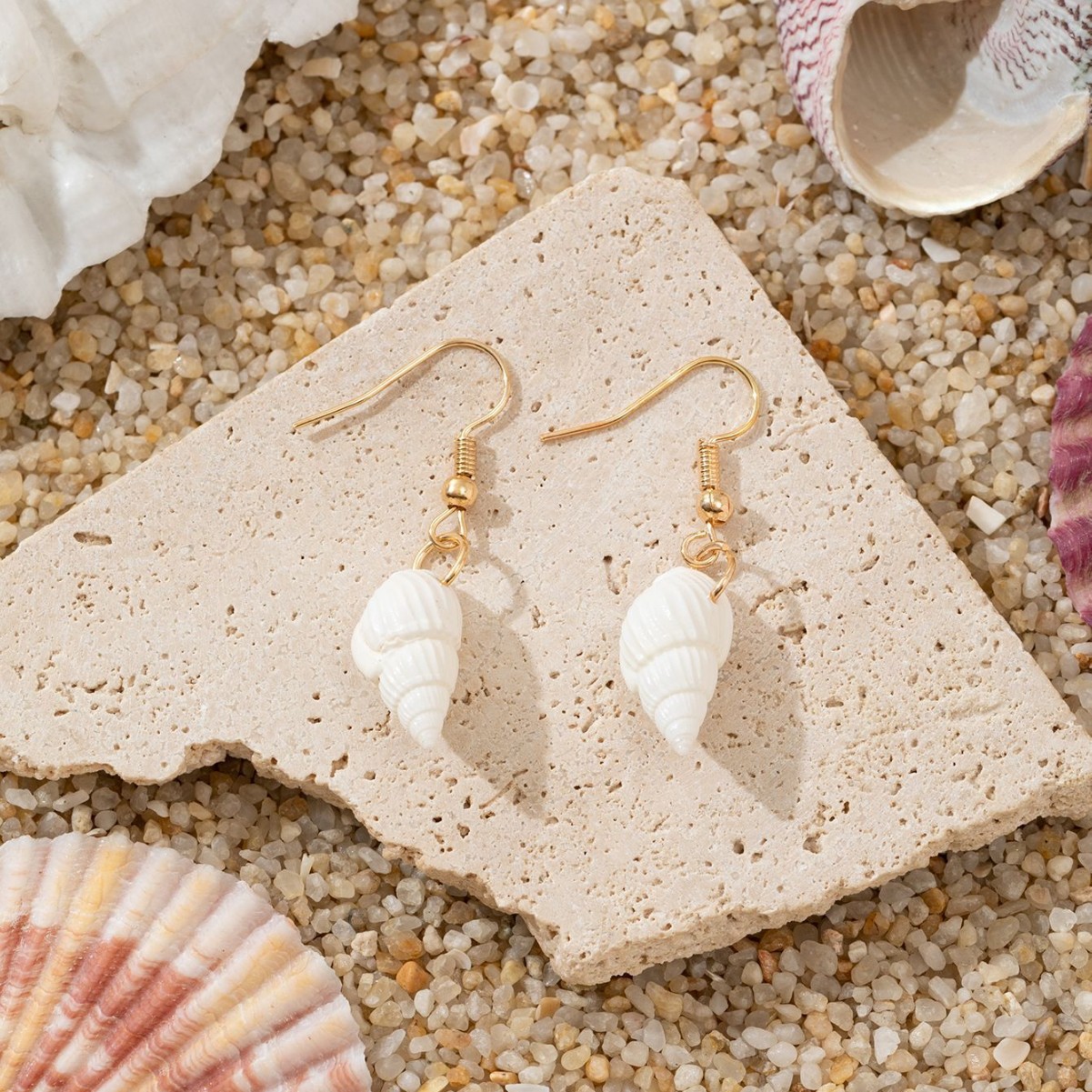Natural Shell Conch And Starfish Ocean Beach Vacation Earrings_voghion.com