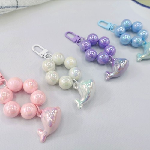Cartoon Cute 3D Small Dolphin Bead Keychain Earring Electroplated Gradient Color Schoolbag Phone Case Accessory Ornament Korean
