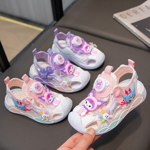 Girls 2025 Summer New Children's Croc Shoes Mesh Breathable Campus Princess Shoes Rotating Button Sports Sandals
