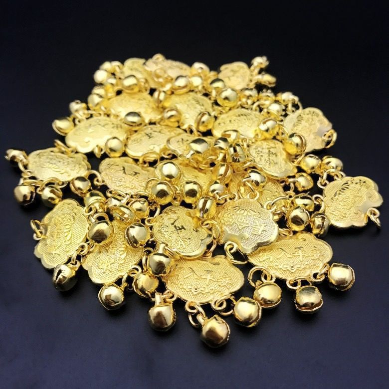 Gold and silver longevity and wealth lock for children and babies, ruyi bell lock, gold and silver plated peace pendant, Chinese style.