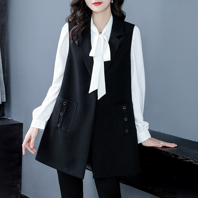 Плюс Размер пухленькие Девушки Весна и осень Свободная верхняя одежда Повседневный пригородный Универсальный благородный легкий зрелый костюм средней длины жилет женская одежда