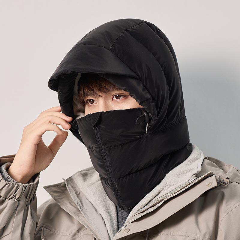 围脖面罩一体帽男冬季骑行保暖加绒羽棉帽子防风防寒滑雪雷锋帽潮|undefined