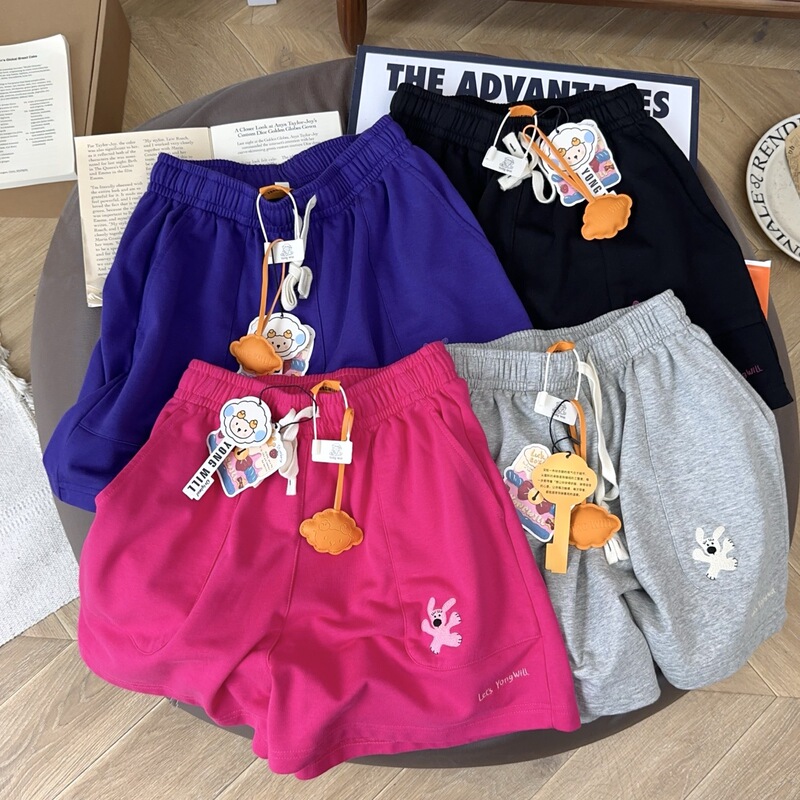 Paper Bag Home! Yongwill Little Lamb Paper Bag Home 280g Pure Cotton Terry Sweatpants Shorts for Women Summer Korean Style Trendy