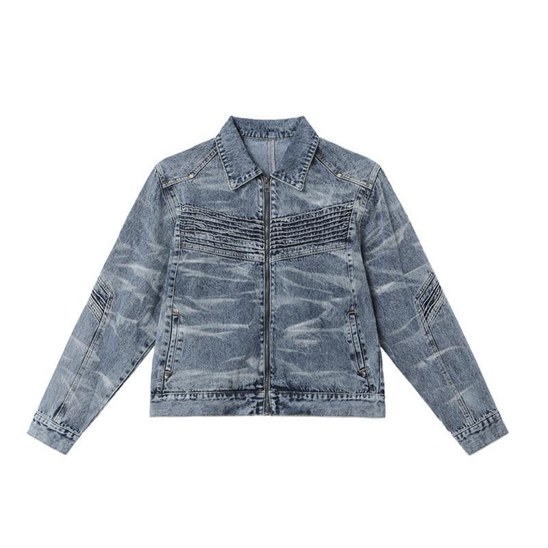 "Men's Stretch Slim Fit Vintage Denim Jacket – Washed Blue Casual Workwear Coat With Pockets, Lightweight & Comfortable (M-2XL)"_voghion.com