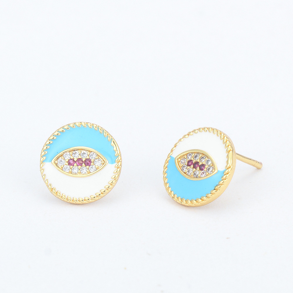 Fashion Round Devil's Eye Copper Ear Studs Stoving Varnish Inlay Zircon Copper Earrings display picture 4