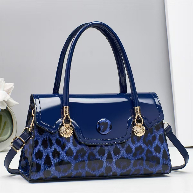 豹纹图案拼接手提包休闲时尚大容量斜挎包时尚百搭单肩包Handbag