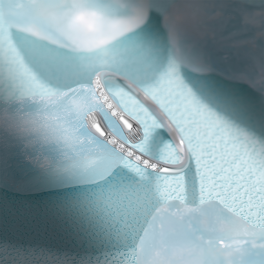 4g Weight Zircon Inlay Material Open Rings Classification Adjustable Ring Size 1 Piece Quantity Daily Occasion 925 Sterling Silver Material Geometric Pattern Women's Gender Plating, Inlay Design Simple Style Style 925 Sterling Silver Zircon Geometric Open Rings 44