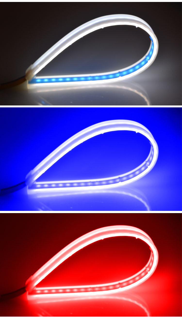 New Car Led Light Guide Strip Ultra-Thin Daytime Running Light Ultra-Thin Dual-Color Flowing Turn Signal Tear-Eye Decorative Silicone Light Strip