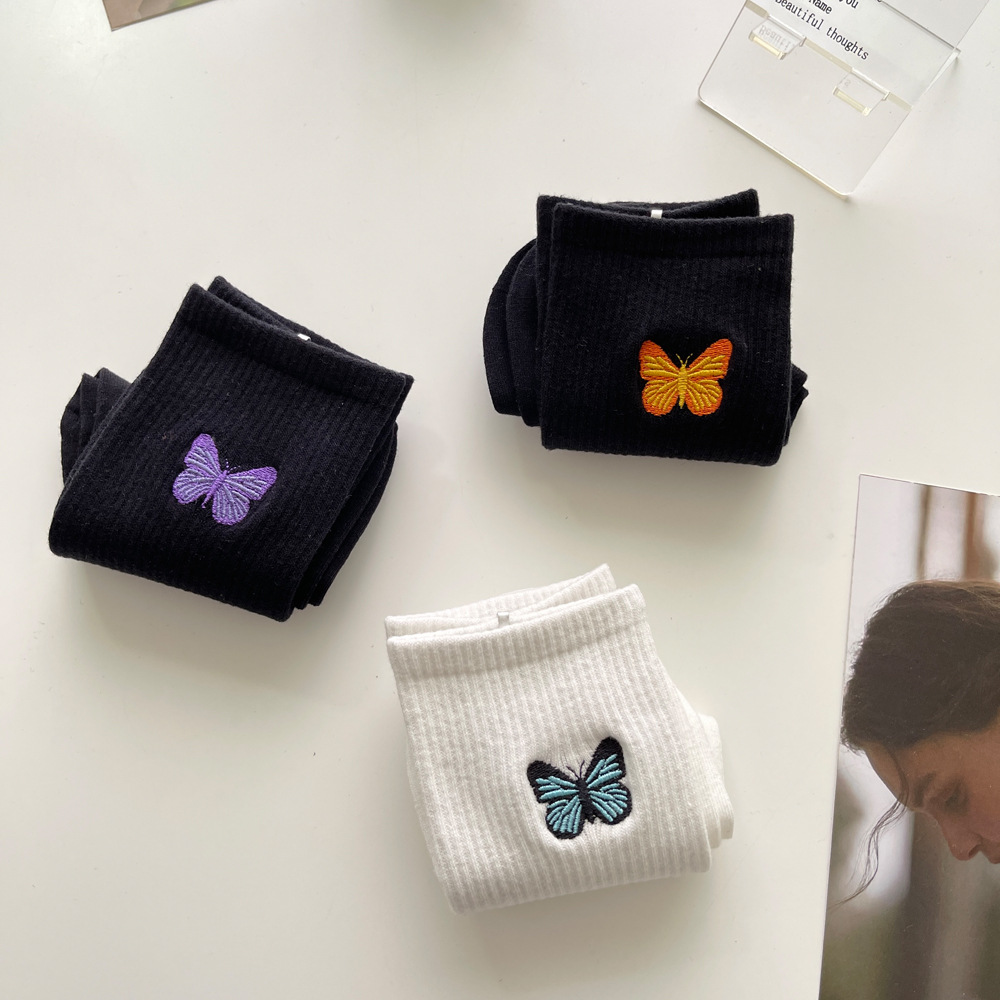 Breathable Function Women's Casual Butterfly Cotton Crew Socks A Pair