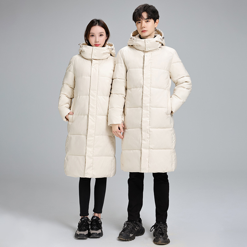 (2개) 남성과 여성의 겨울 긴 후드면 패딩 재킷 2024 새로운 겨울 커플 가을과 겨울 두꺼운면 패딩 재킷