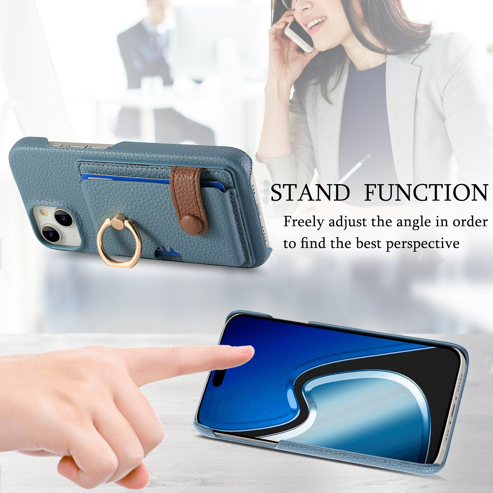 Adatto per telefono Apple 15 Promax, set di anelli per inserti per carte con bordo a olio in tinta unita con motivo litchi, protettivo per iPhone 14_voghion.com