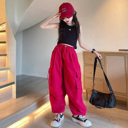 Girls' Work Pants Autumn 2025 New Children's Fall Wide Leg Pants for Older Girls Spring and Autumn Street Style