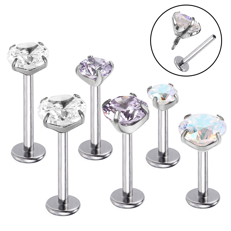16G labret stud size and finish detail