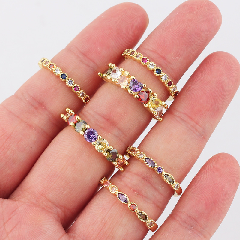 7g Weight Zircon Inlay Material Open Ring Classification 1 Piece Simple Style Flower Copper Inlay Zircon Open Ring