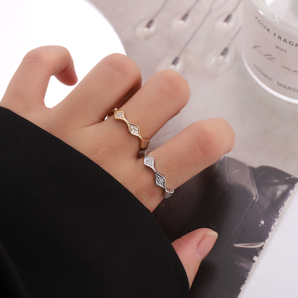 Open Ring Classification Adjustable Ring Size Simple Style Geometric Copper Plating Rhinestones Open Ring