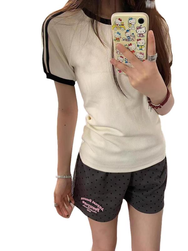 綿刺繍水玉カジュアルショーツ女性の夏の 2025 新しいハイウエストルーズ A ラインアメリカンスポーツワイドレッグホットパンツ|undefined