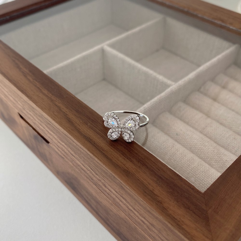 5g Weight Zircon Inlay Material Open Rings, Rings Classification 6, 9, Adjustable Ring Size 1 Piece Quantity Daily, Tea Party Occasion 925 Sterling Silver Material Butterfly Pattern Women's Gender Inlay Design Sweet, Shiny Style 925 Sterling Silver Zircon Butterfly Open Rings Rings 35