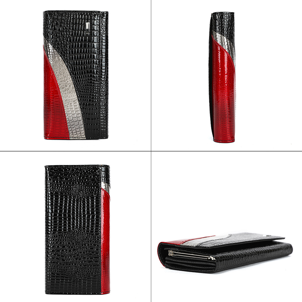Ví cầm tay nữ da thật dáng dài phong cách đơn giản — Đen, Đỏ, Đỏ rượu, 18.5*3*9cm